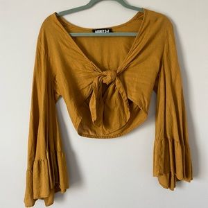 Bell sleeve tie front crop top
